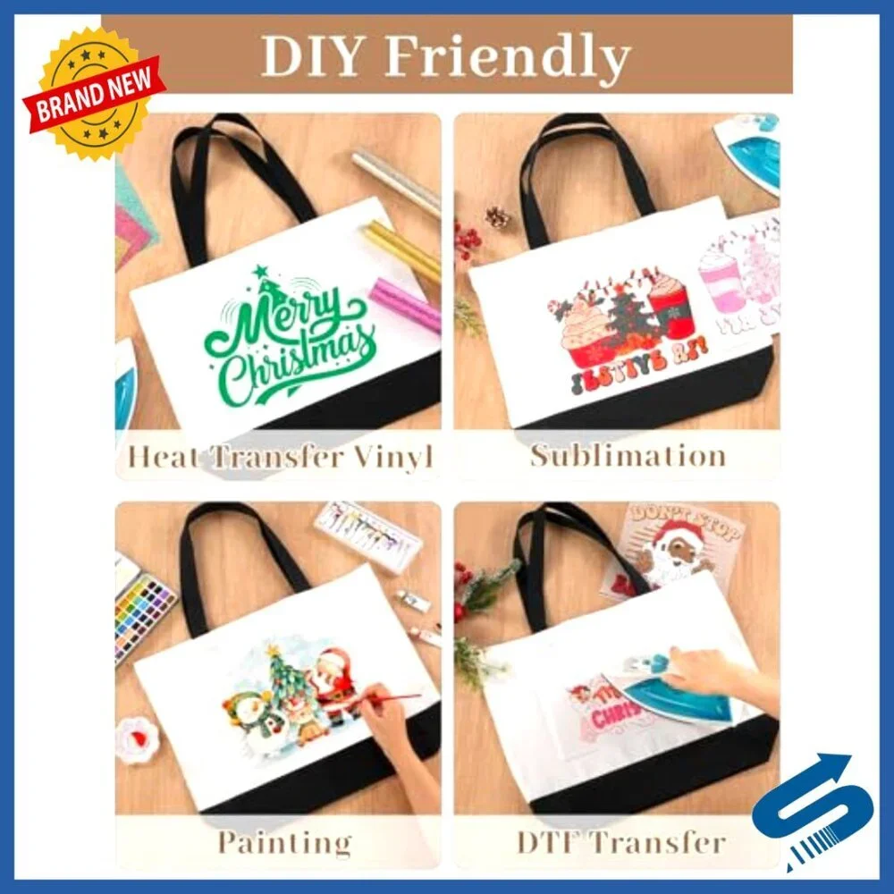 Large Canvas Tote Bag with Magnetic Closure and Inner Pocket Multipurpose